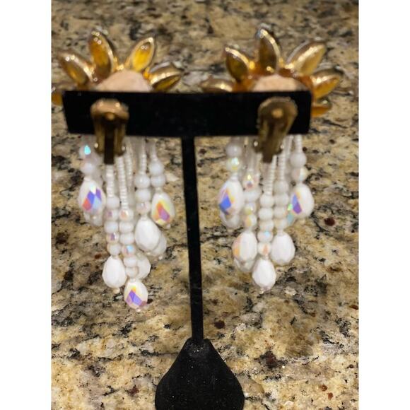 Earrings Vintage - 4" white pink - Picture 2 of 2